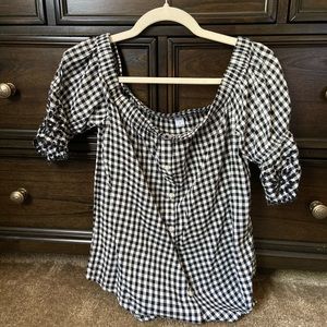 Off the Shoulder buffalo checked top